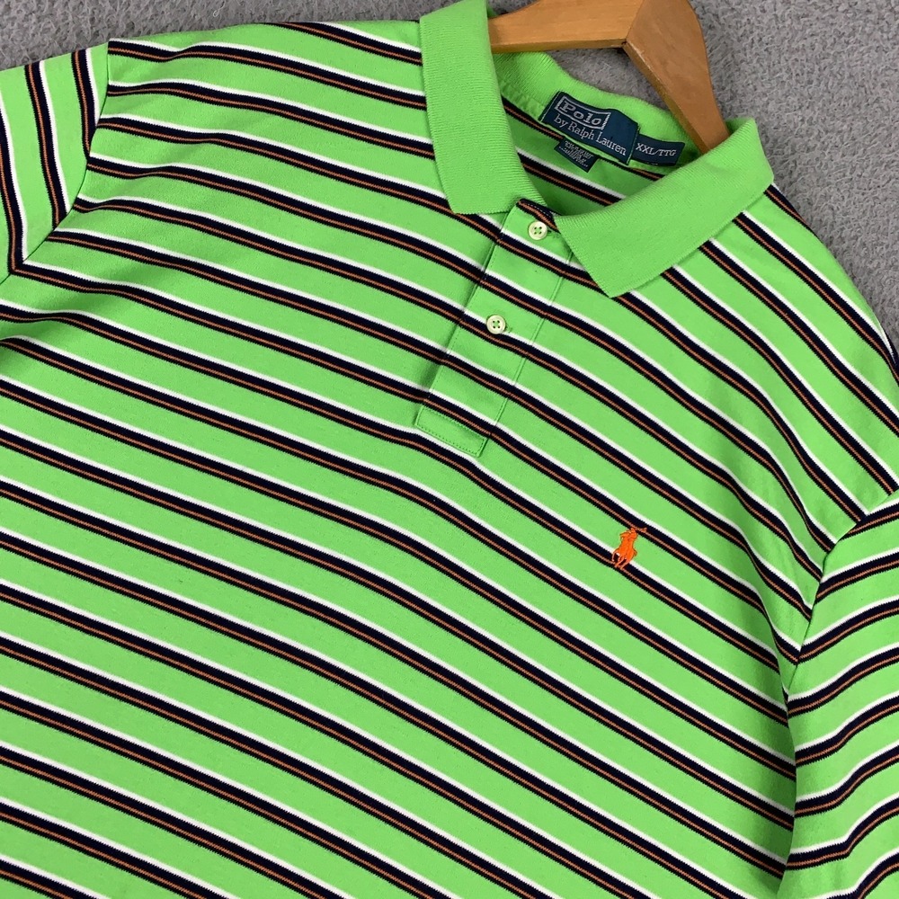Polo Ralph Lauren Polo Shirt Mens XXL 2XL Green‎ Stripe Short Sleeve Cotton Knit